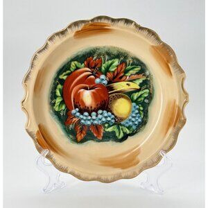 Vintage Hand-Painted Ceramic Fruit Plate With Scalloped Edges & Gold Trim MCM